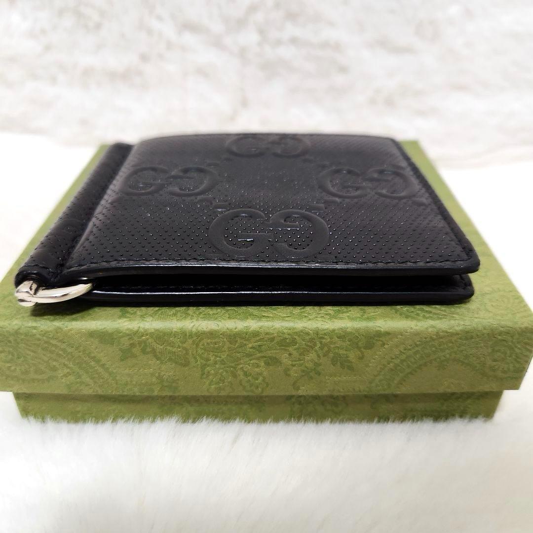 ✨未使用級　付属品完備✨グッチ　マネークリップ　エンボスレザー　ブラック　黒
