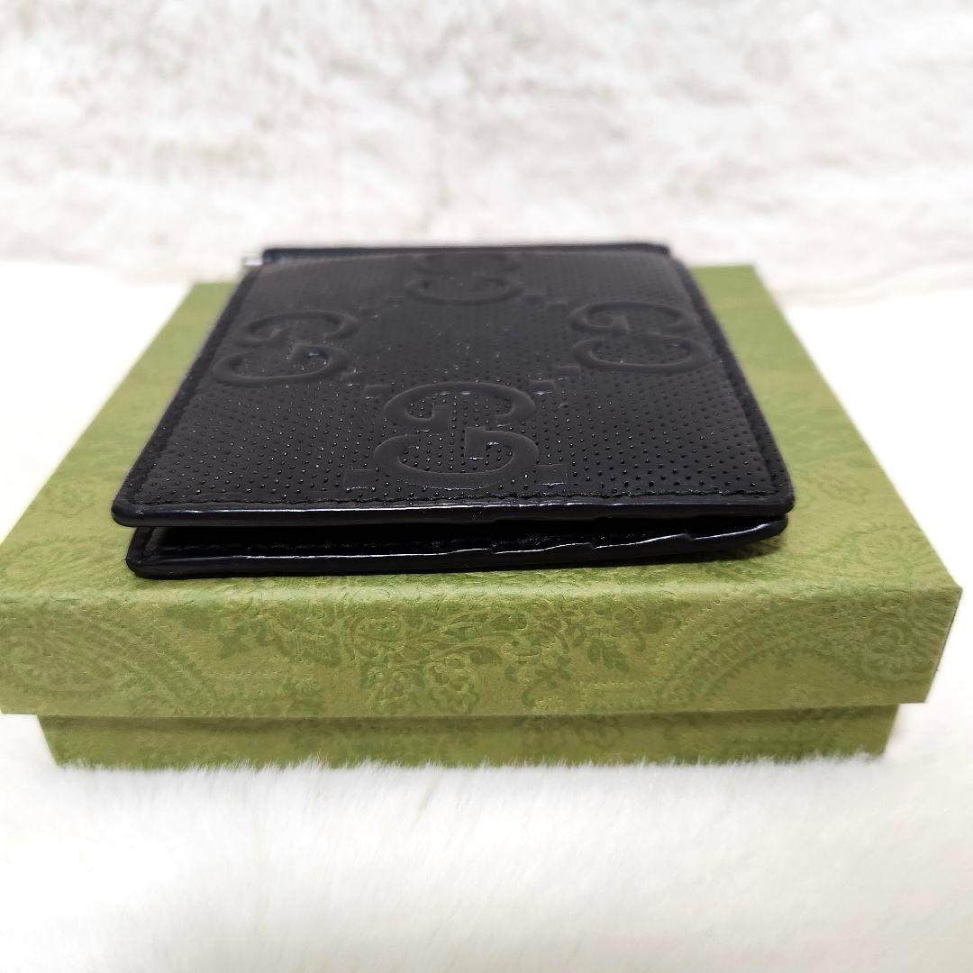 ✨未使用級　付属品完備✨グッチ　マネークリップ　エンボスレザー　ブラック　黒