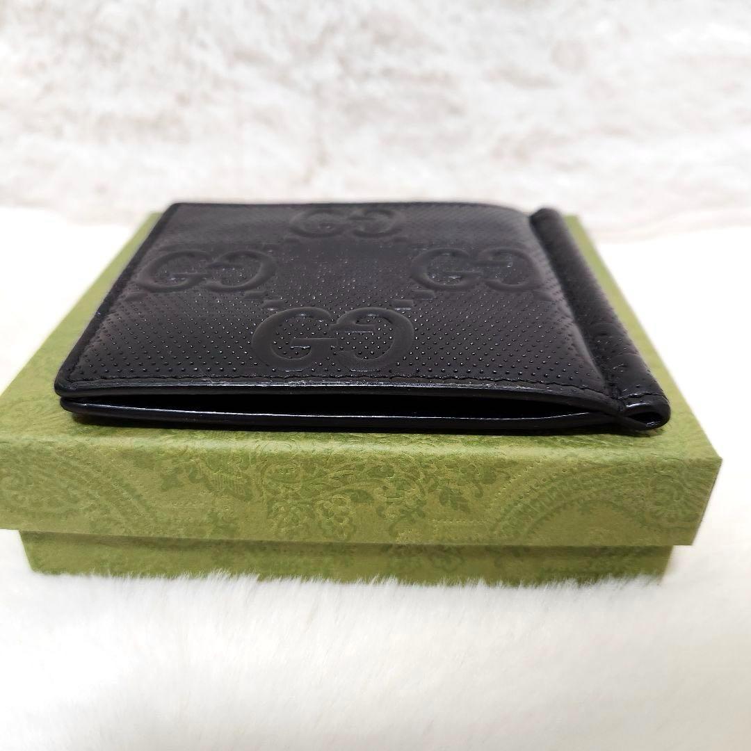 ✨未使用級　付属品完備✨グッチ　マネークリップ　エンボスレザー　ブラック　黒