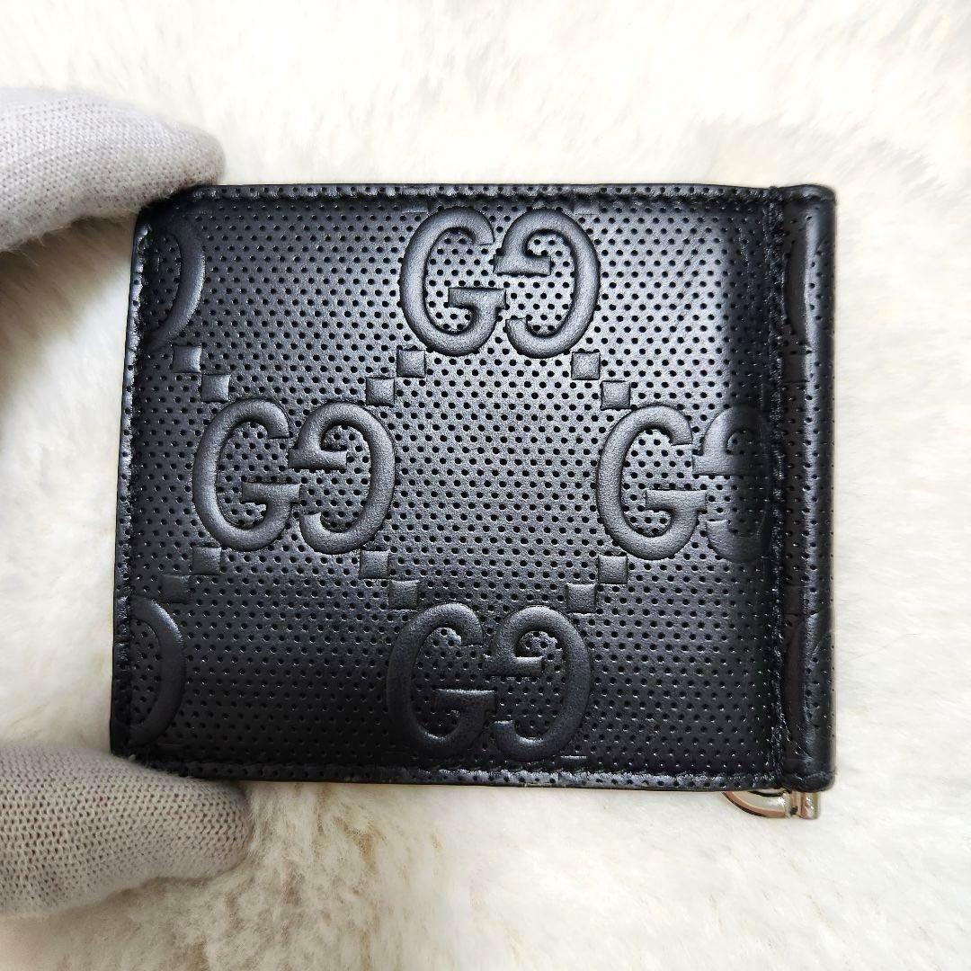 ✨未使用級　付属品完備✨グッチ　マネークリップ　エンボスレザー　ブラック　黒
