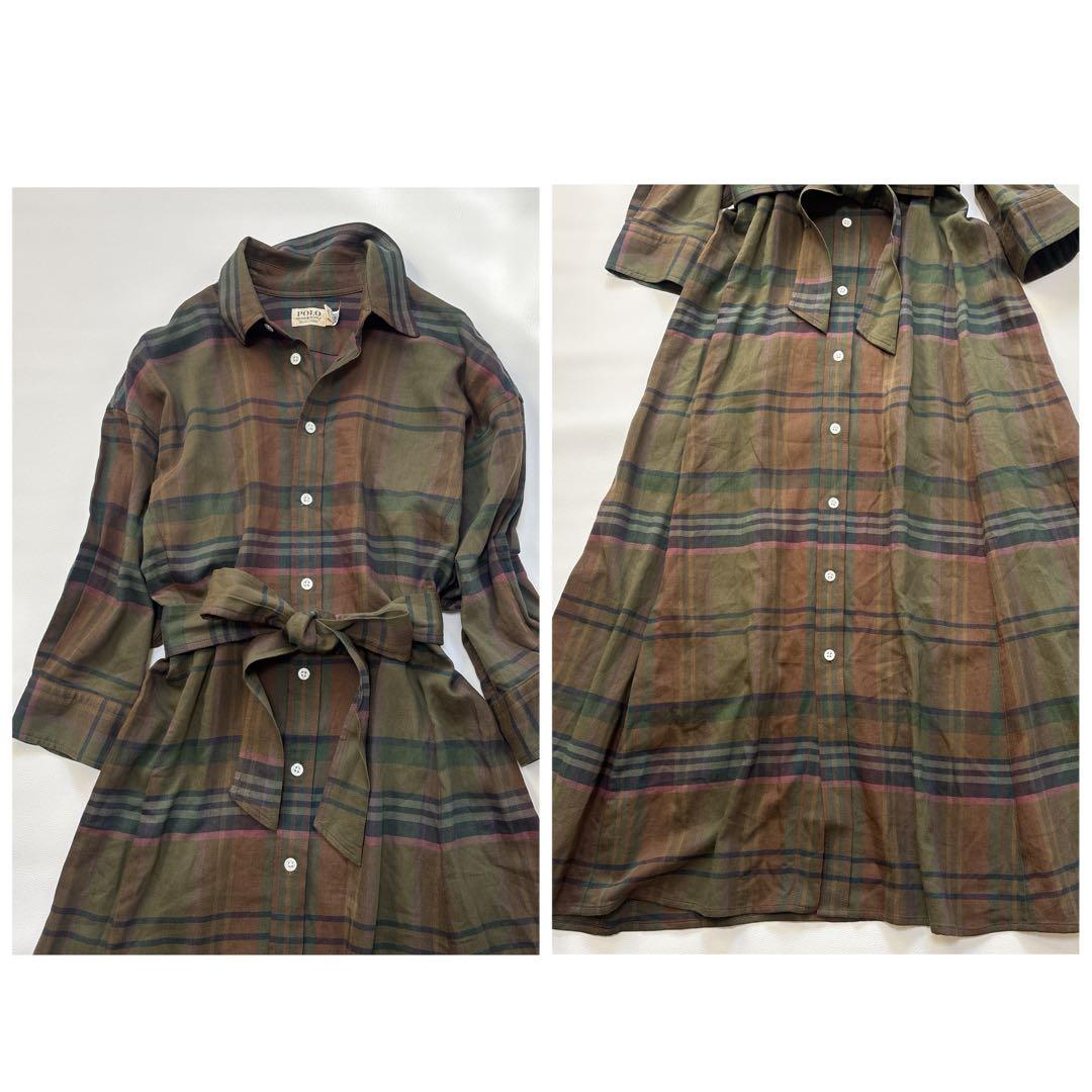 ポロラルフローレン 近年 チェック シャツ ワンピース ベルト ロング マキシ丈