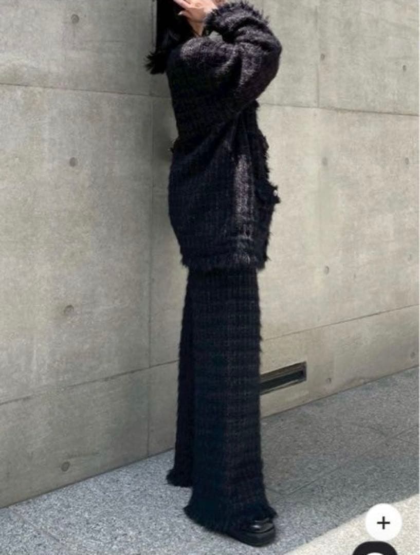 ジャケット・アウター ameri vintage TWEED FRINGE KNIT CARDIGAN