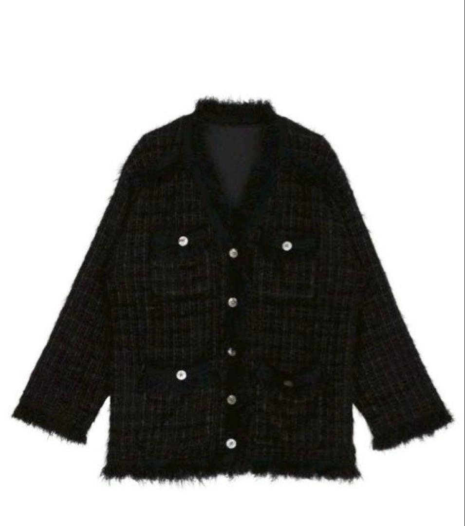 ジャケット・アウター ameri vintage TWEED FRINGE KNIT CARDIGAN