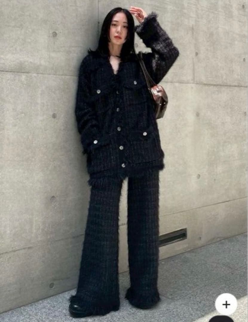 ジャケット・アウター ameri vintage TWEED FRINGE KNIT CARDIGAN