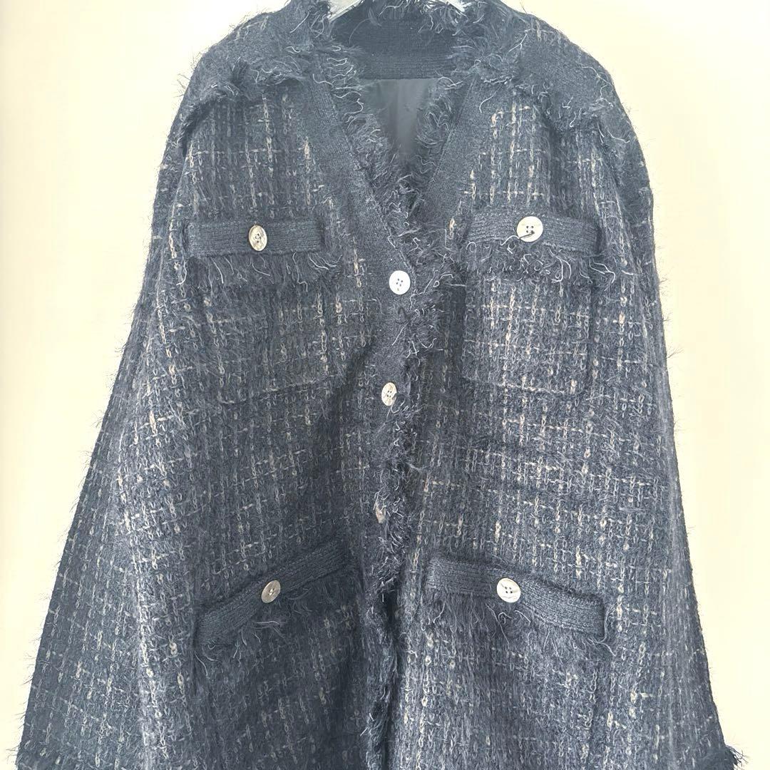 ジャケット・アウター ameri vintage TWEED FRINGE KNIT CARDIGAN