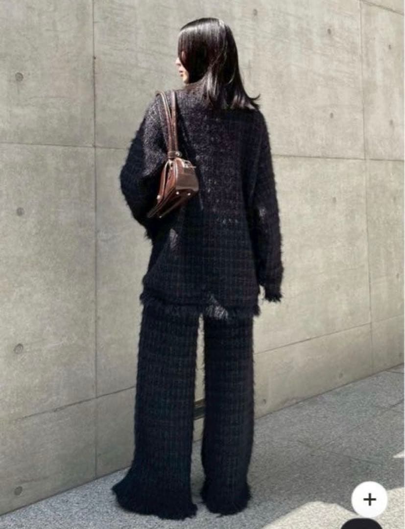 ジャケット・アウター ameri vintage TWEED FRINGE KNIT CARDIGAN