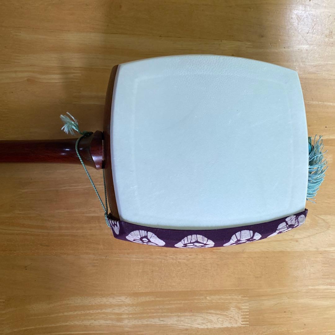 良品三味線　細棹　花梨　丸内　胴　撥　付属品 破れ無し