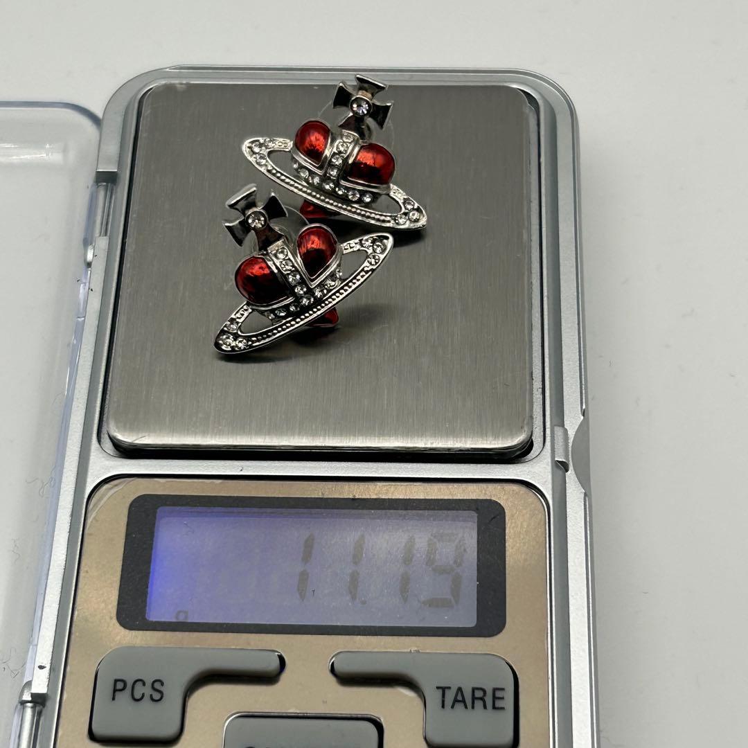 ヴィヴィアンウエストウッド　ディアマンテ　ハート　ピアス　シルバー　レッド