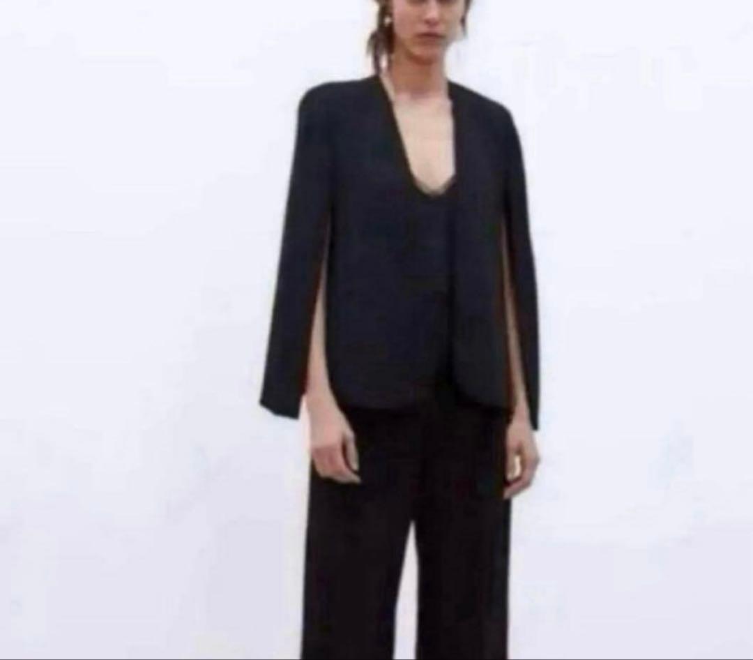 ザラ　ノーカラーケープジャケット