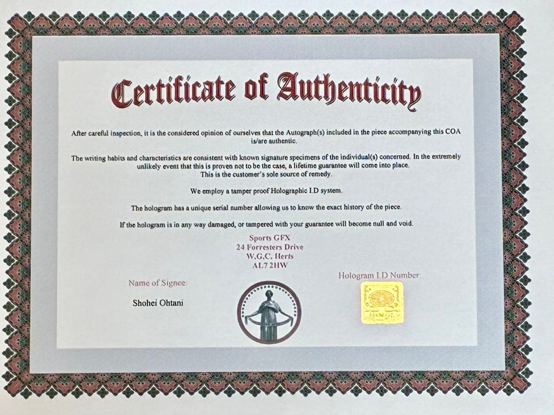 SALE！新品未使用！大谷翔平　　　　直筆サイン入フォト保証書付