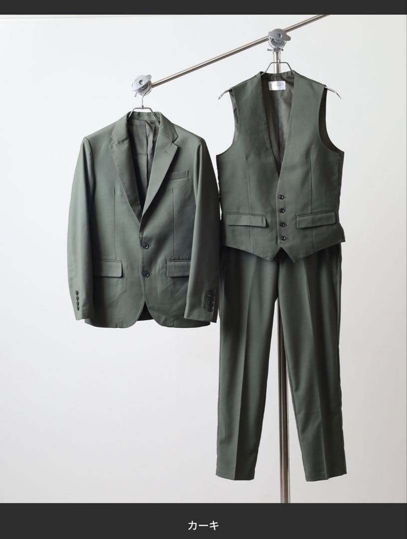 カーキ スーツセット LLサイズ ベスト付き