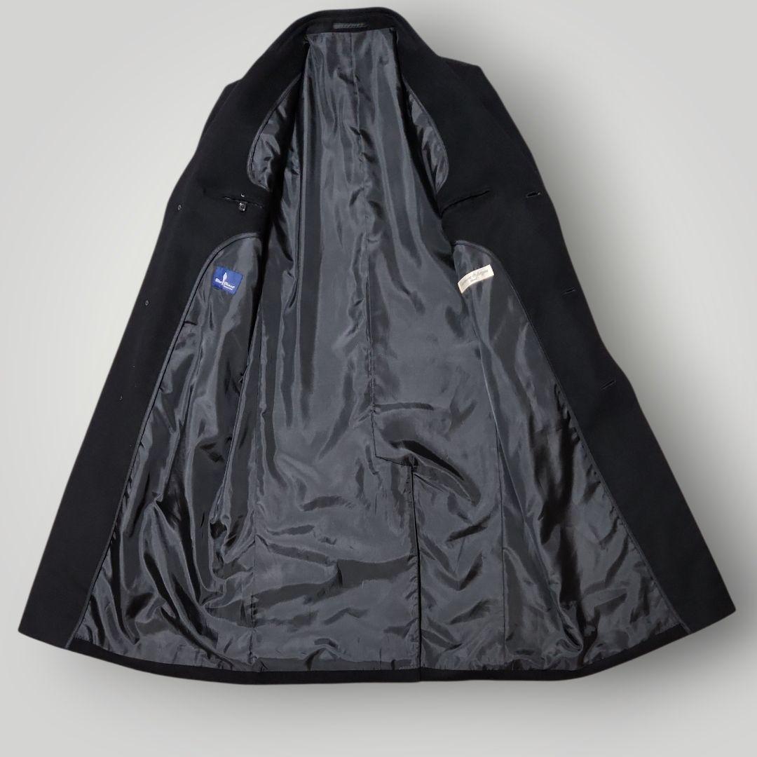 極美品 カシミヤ アンゴラ混 115cmマキシ丈 チェスターコート M 黒