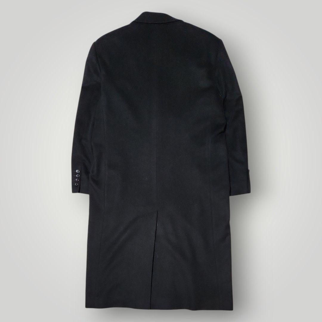 極美品 カシミヤ アンゴラ混 115cmマキシ丈 チェスターコート M 黒