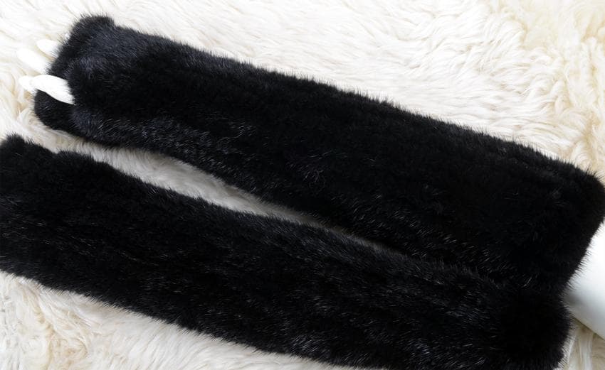 【毛皮の宝石 】上質ミンク編込みロングアームウォーマー 黒/毛皮 リアルファー