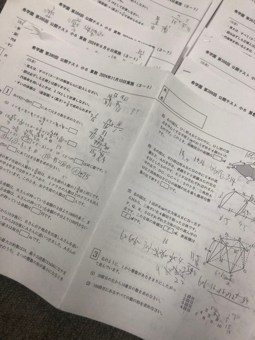 希学園小6 公開テスト/合否判定テスト/　算数のみ　中古２０２４年度版