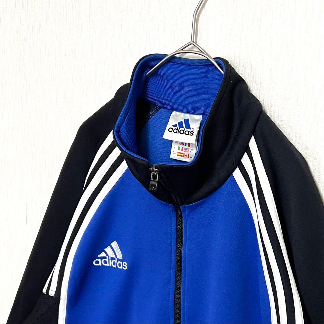 【美品‼️】 90s adidasトラックジャケット あのちゃん L 青 黒 古着