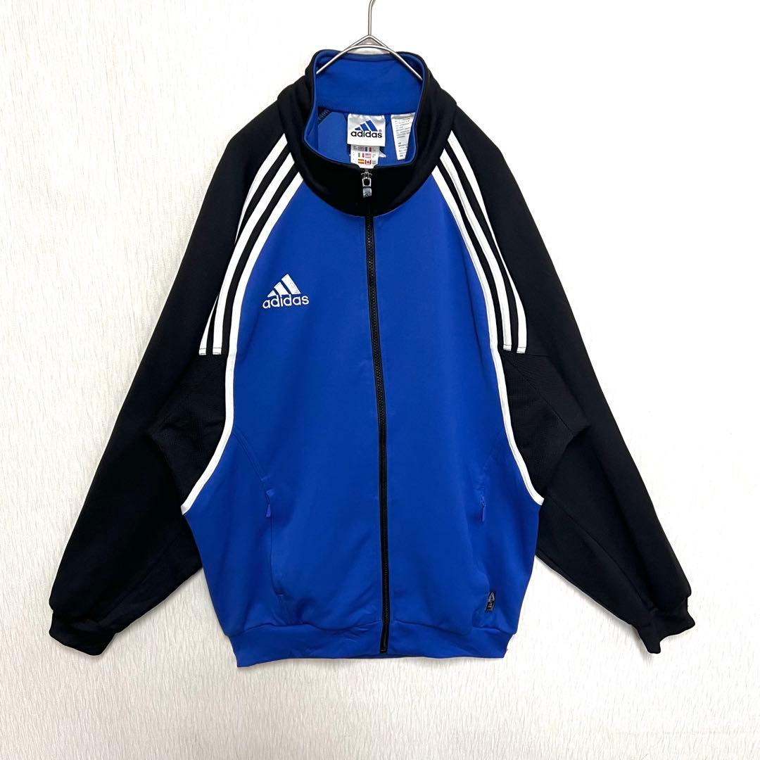 【美品‼️】 90s adidasトラックジャケット あのちゃん L 青 黒 古着