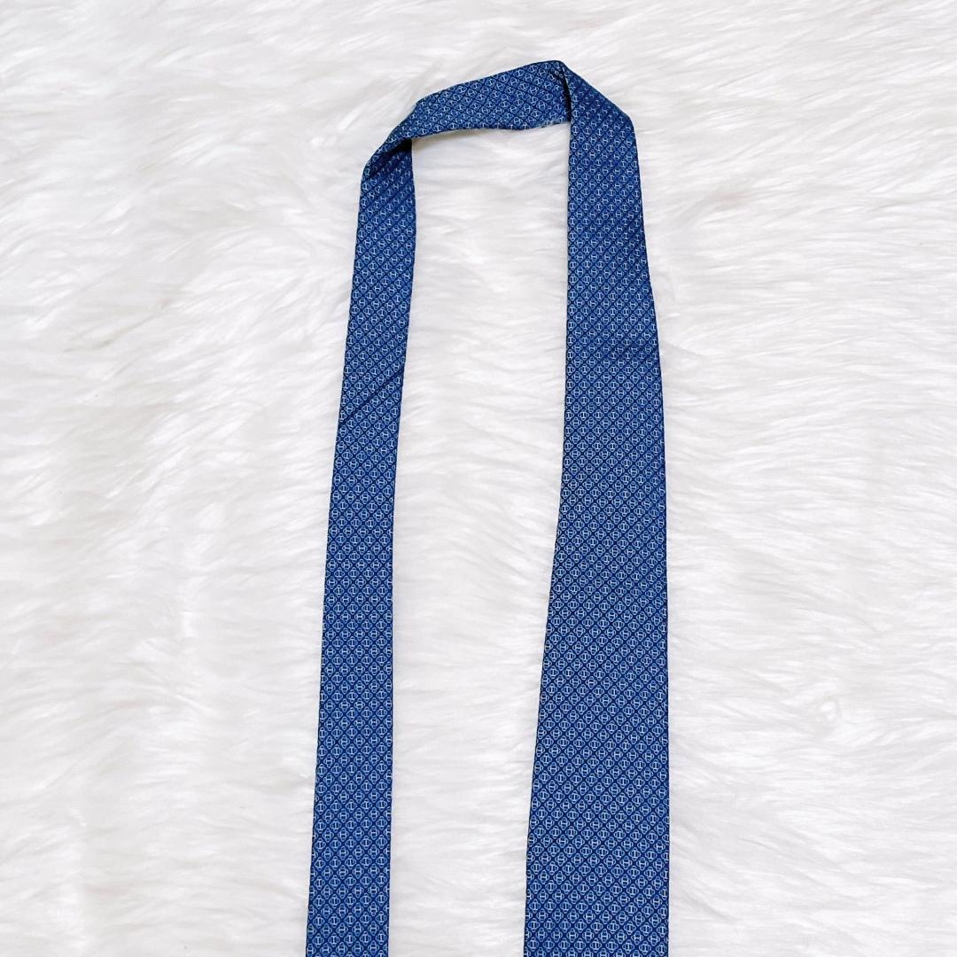 希少柄　HERMES エルメス　ブルー　幾何学模様 ネクタイ　シルク　近代