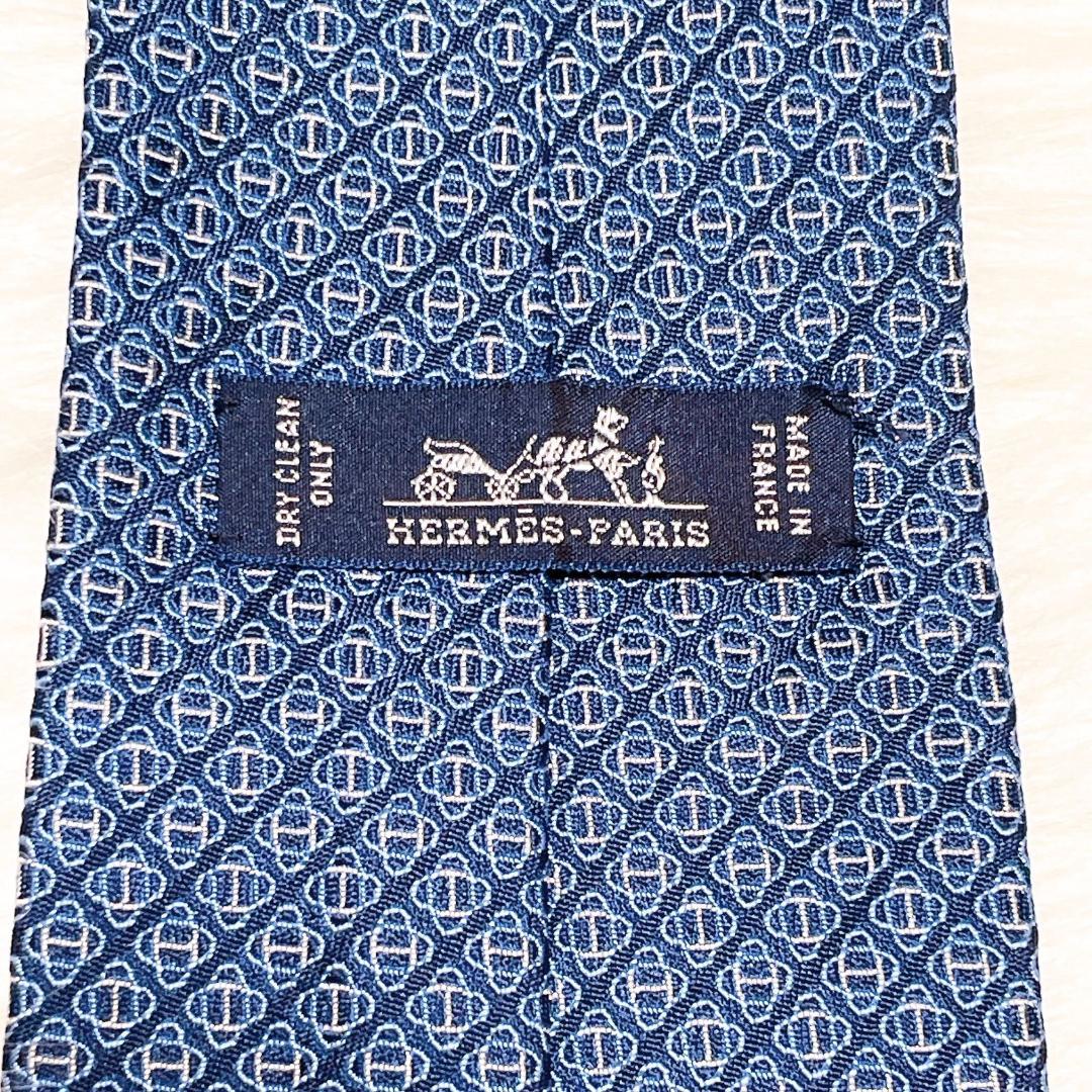 希少柄　HERMES エルメス　ブルー　幾何学模様 ネクタイ　シルク　近代