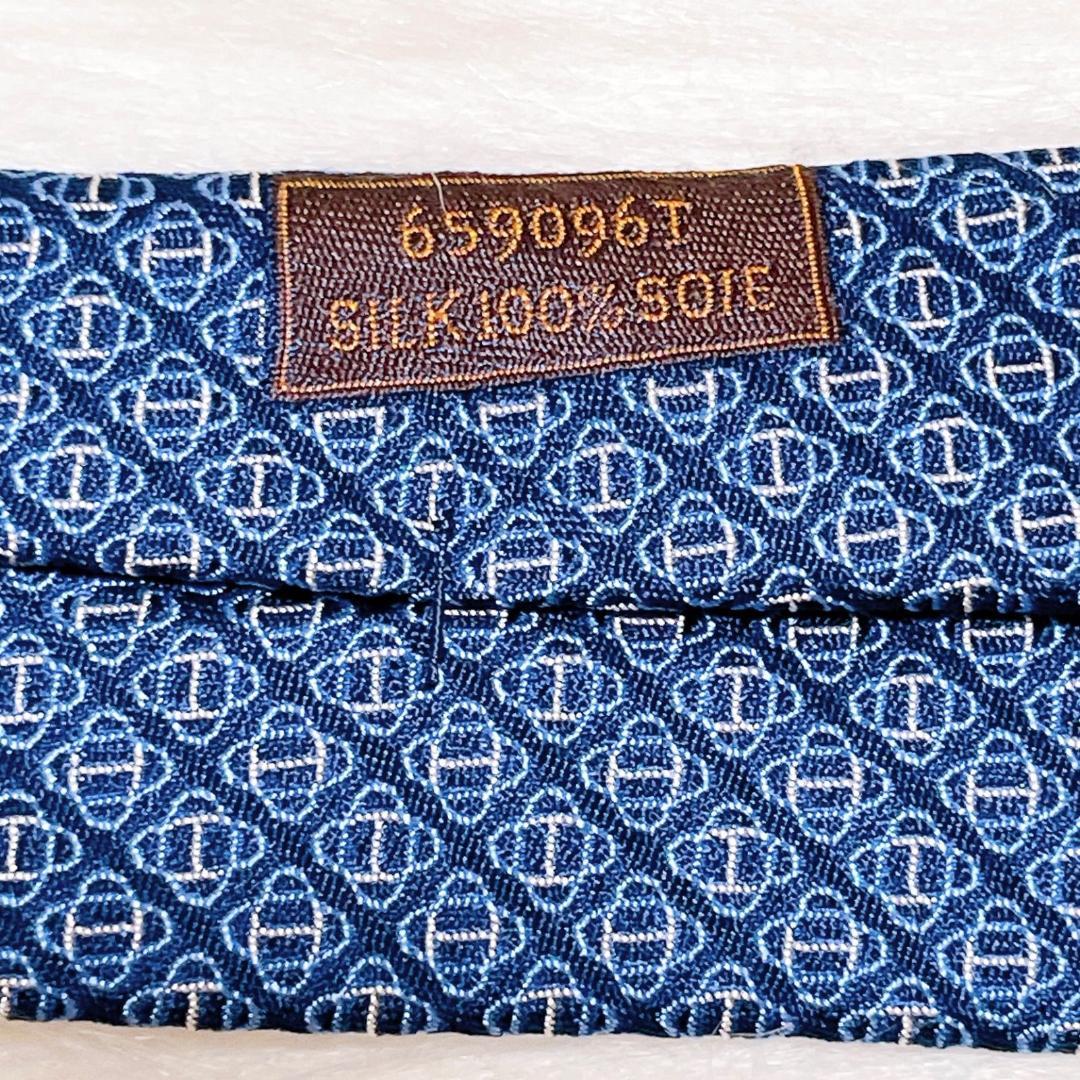 希少柄　HERMES エルメス　ブルー　幾何学模様 ネクタイ　シルク　近代