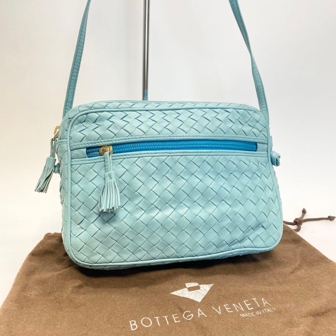 ボッテガヴェネタ ブルー ショルダーバッグ イントレチャート 水色