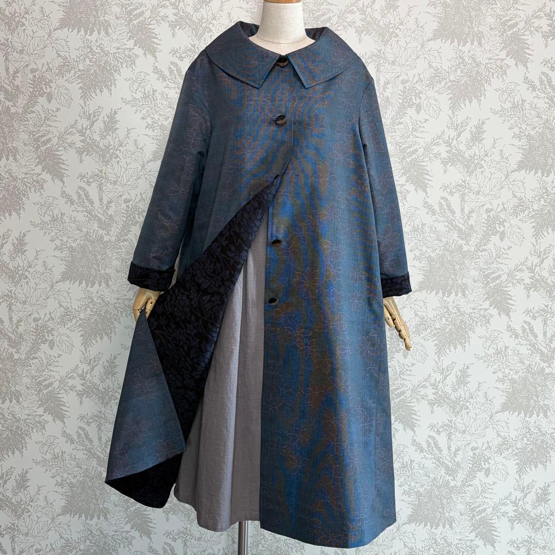 着物リメイク大島紬と上質な紬のリバーシブルコート