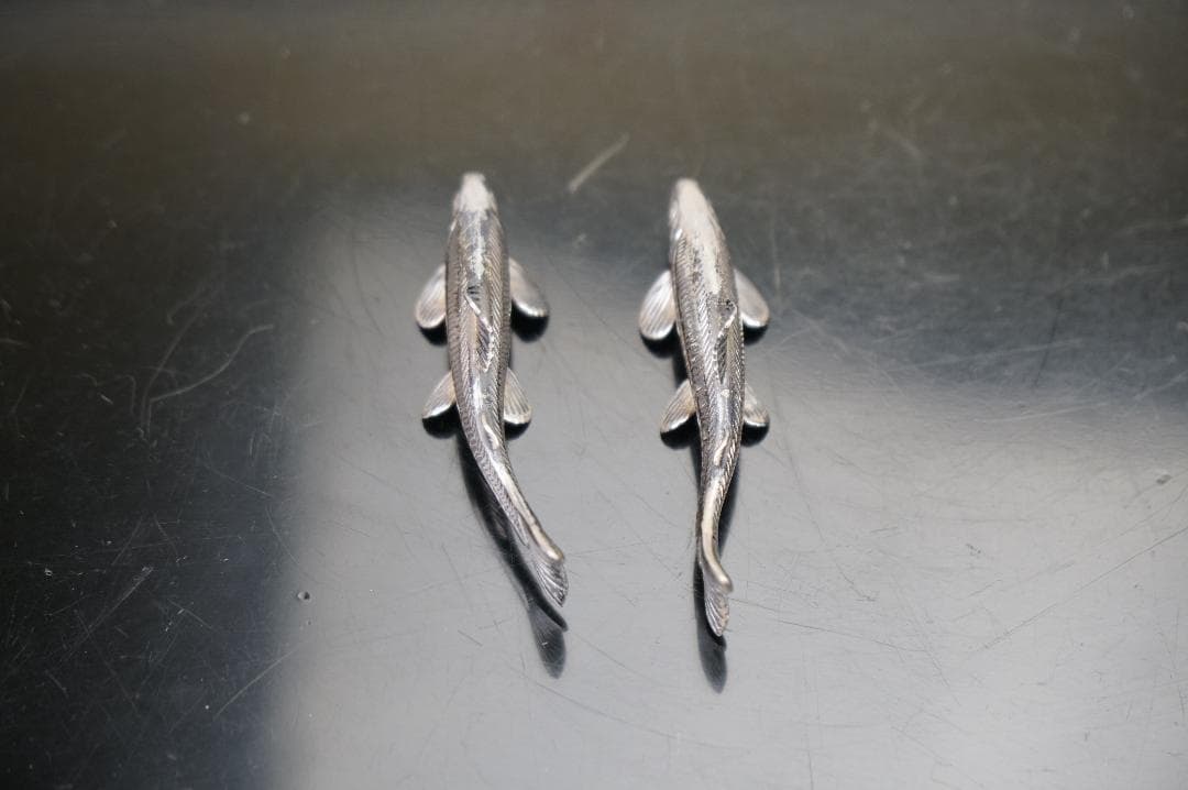 希少品！京都　清課堂　銀製　銀鮎　壱対　裏に刻印【梅】＆【銀製】有　共箱　茶道具