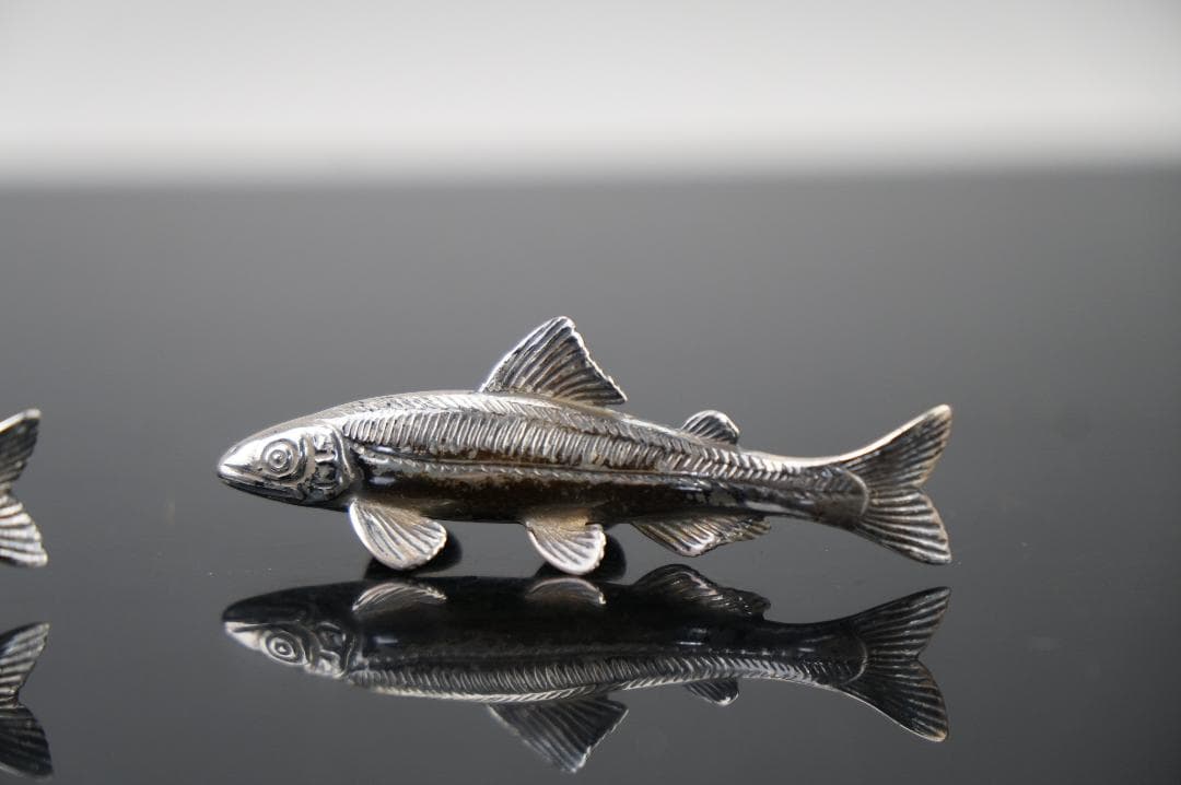 希少品！京都　清課堂　銀製　銀鮎　壱対　裏に刻印【梅】＆【銀製】有　共箱　茶道具