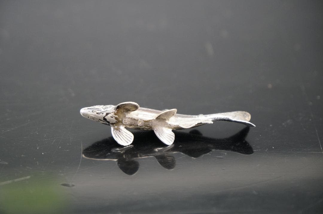 希少品！京都　清課堂　銀製　銀鮎　壱対　裏に刻印【梅】＆【銀製】有　共箱　茶道具