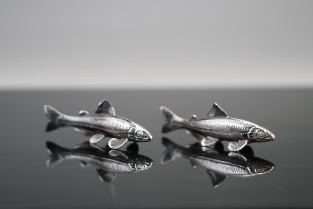 希少品！京都　清課堂　銀製　銀鮎　壱対　裏に刻印【梅】＆【銀製】有　共箱　茶道具