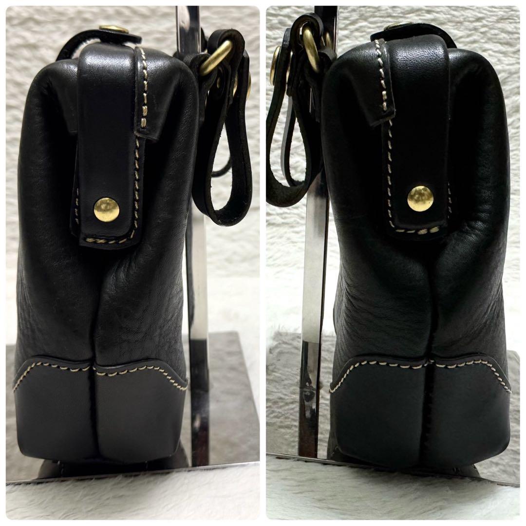 ポルコロッソ 口枠 ベルトポーチ オリジナル 白ステッチ 日本製 本革 ブラック