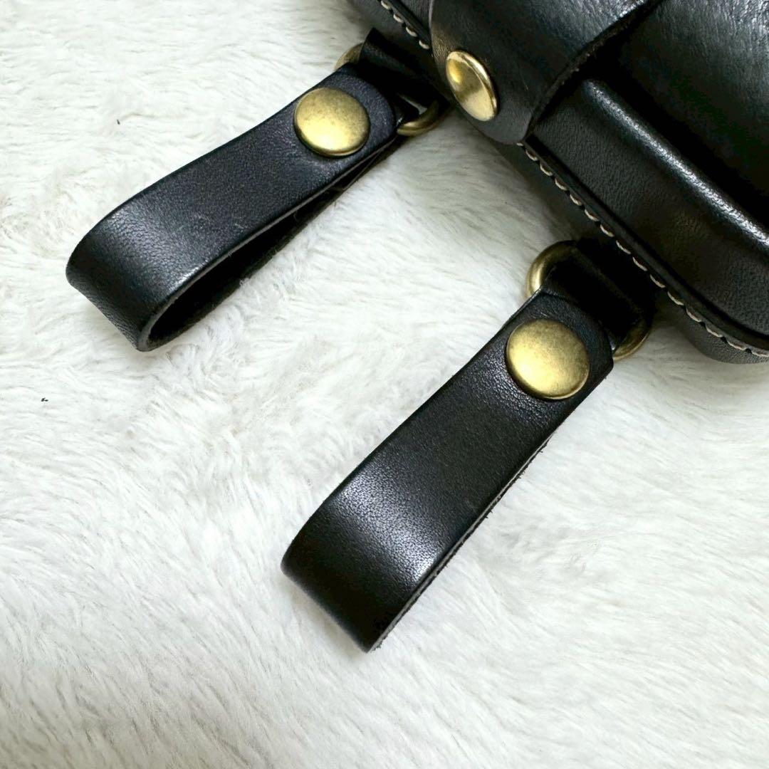 ポルコロッソ 口枠 ベルトポーチ オリジナル 白ステッチ 日本製 本革 ブラック