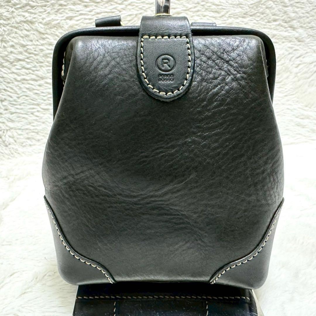 ポルコロッソ 口枠 ベルトポーチ オリジナル 白ステッチ 日本製 本革 ブラック