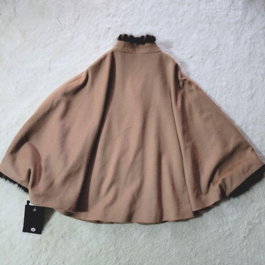 新品タグ付き ミンク カシミヤ ポンチョ キャメル レオパード