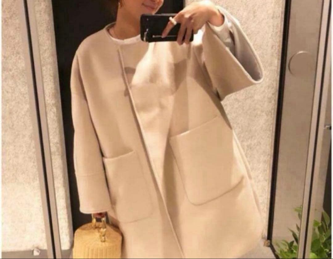 美品★yori★ウールノーカラーコート