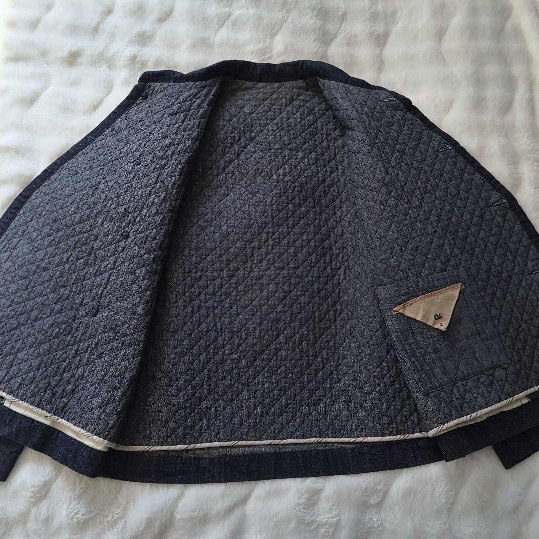 《美品》45R 変形インディゴジャケット クロスオーバー インナーキルティング