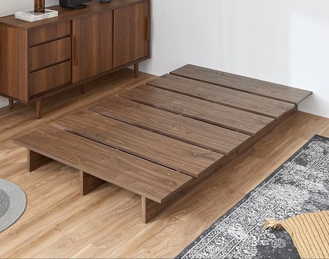 【引き取り限定】 LOWYA 木目調ローベッドフレーム シングル セミダブル