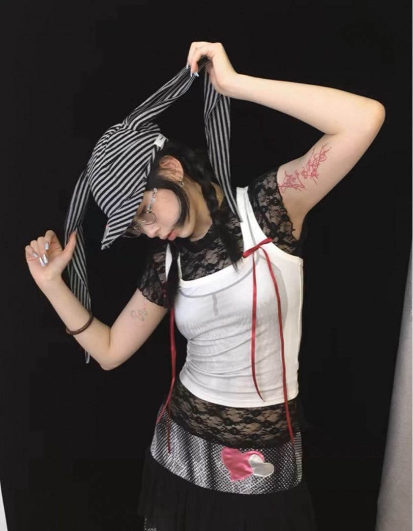 ストライプキャップ リボン付き