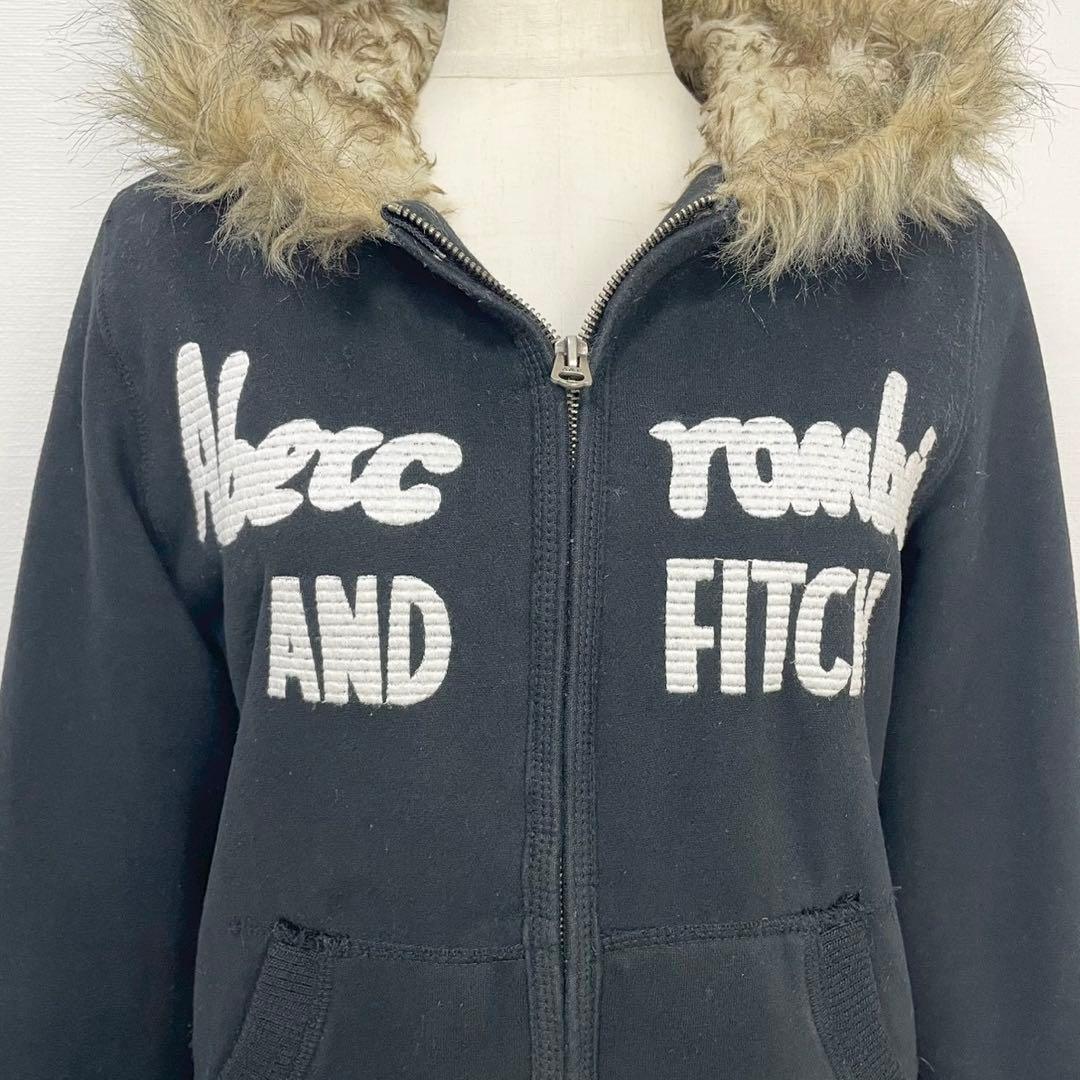 y2k❤️ Abercrombie＆Fitch ロゴ 刺繍 ファー ジップパーカー