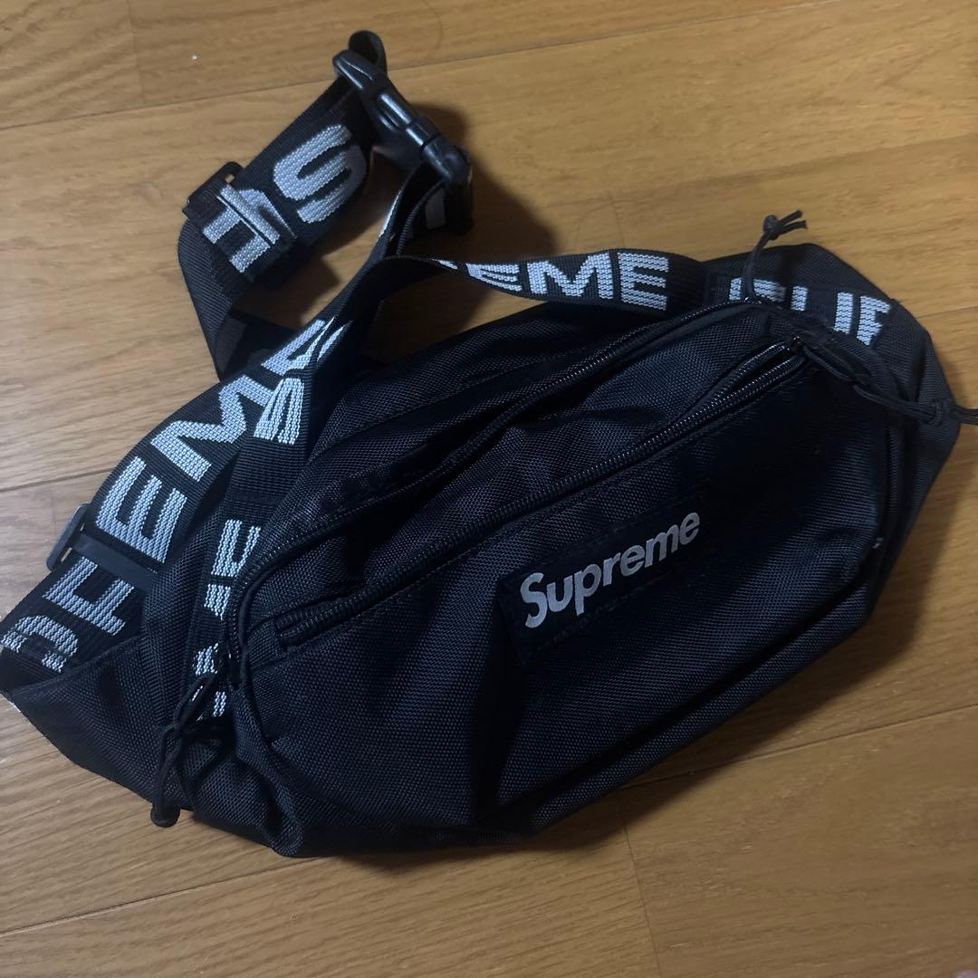 Supreme ブラック ウエストバッグ