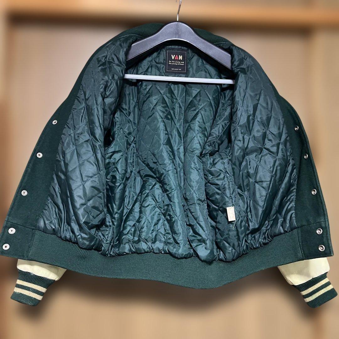 VAN JAC スタジアムジャンパー　グリーン　袖皮　 Lサイズ