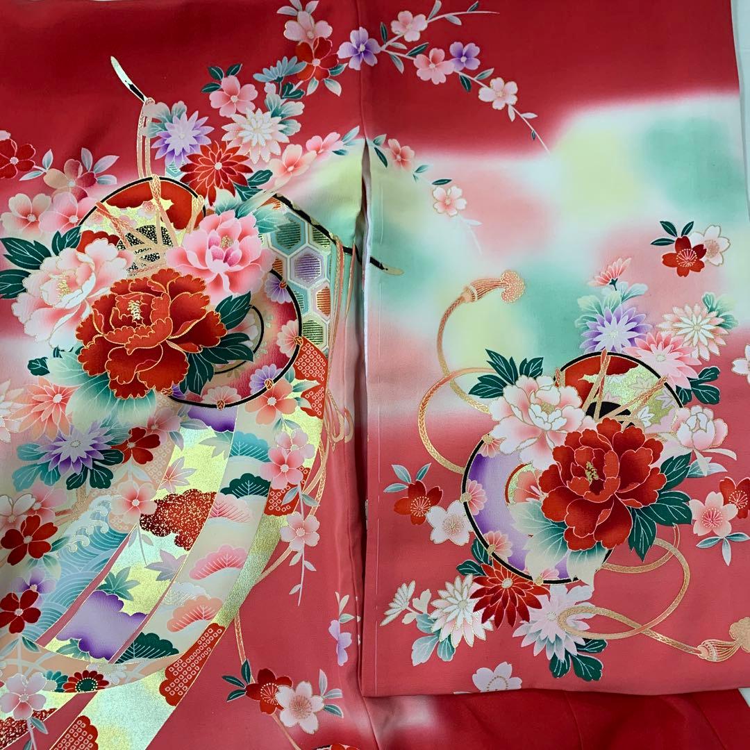 新品お宮参り 産着 祝着のきもの　京友禅染四季花鼓熨斗文多色染分ぼかし染　特撰品