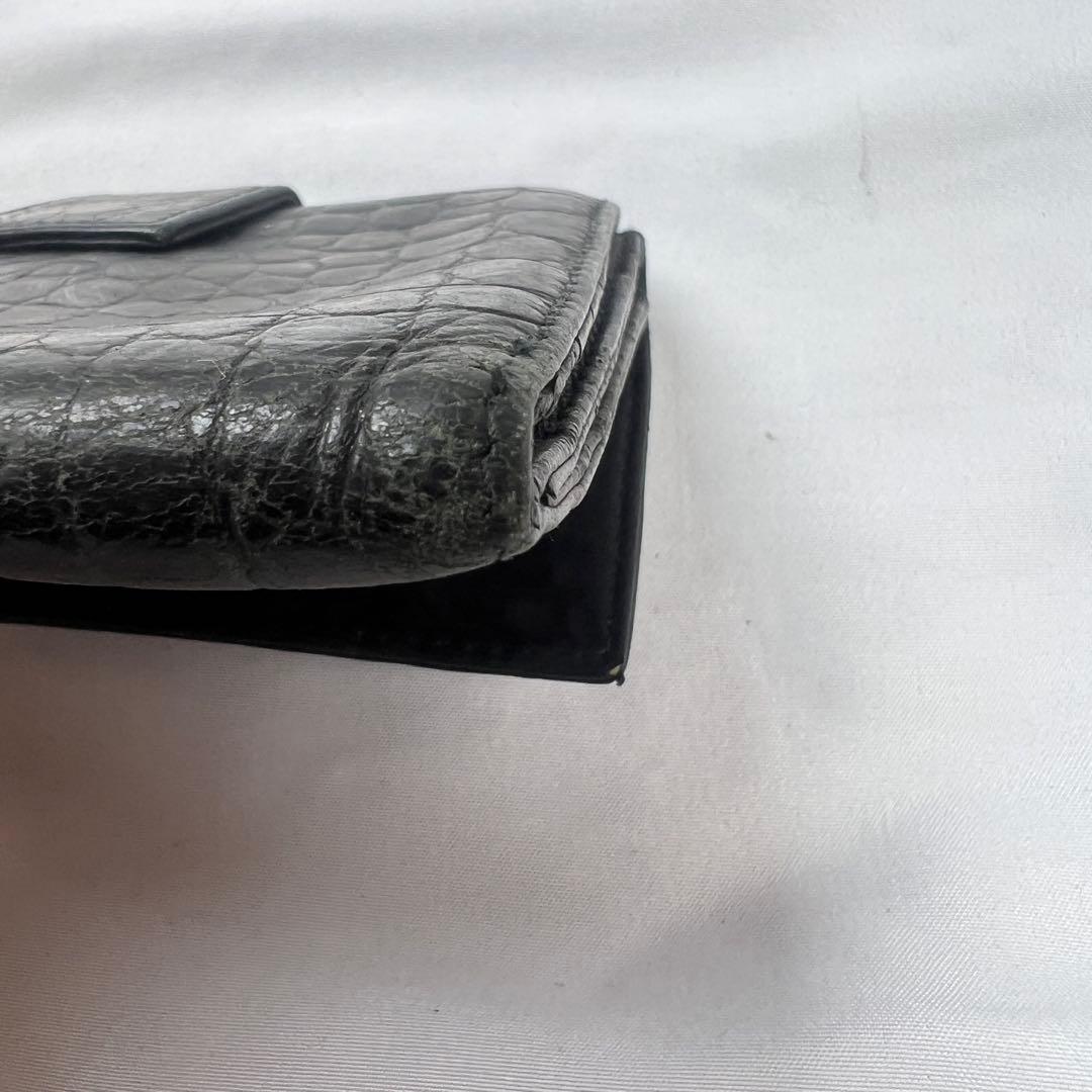 小物 PRADA Crocodile compact wallet black