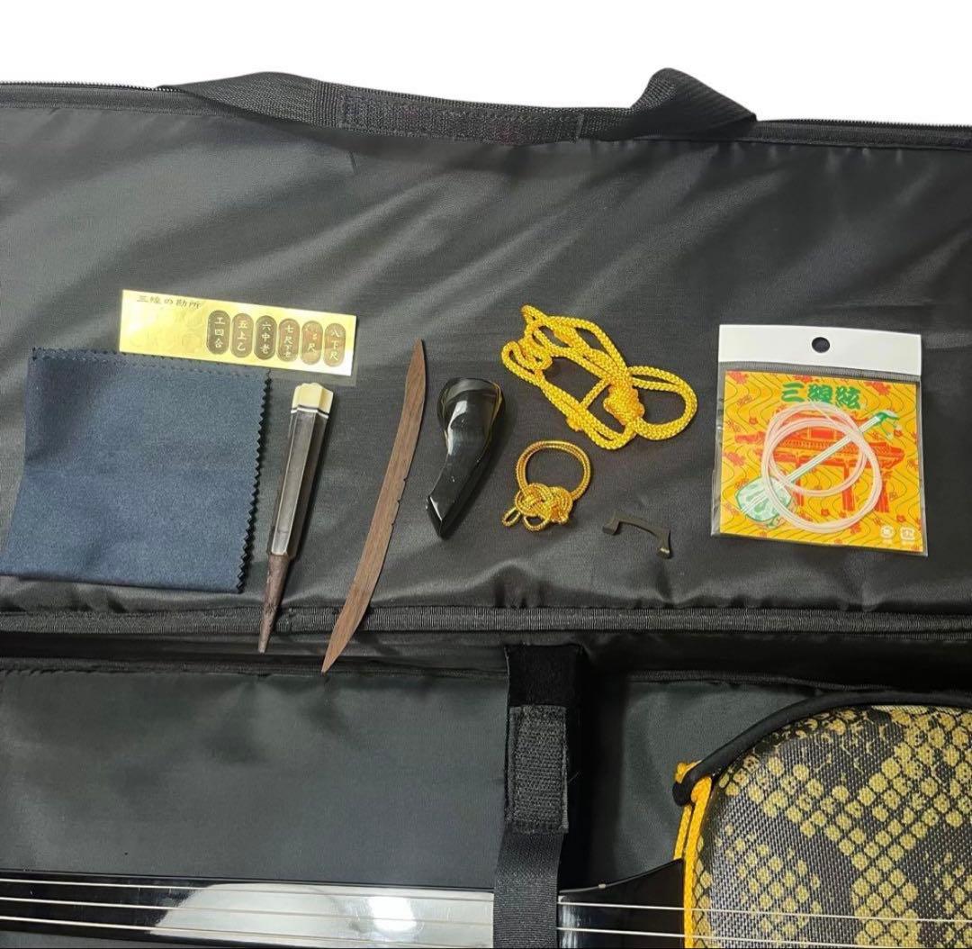 沖縄三線 伝統 蛇革 蛇皮 人工革 初心者 強化張り ケース付 付属品 弦楽器