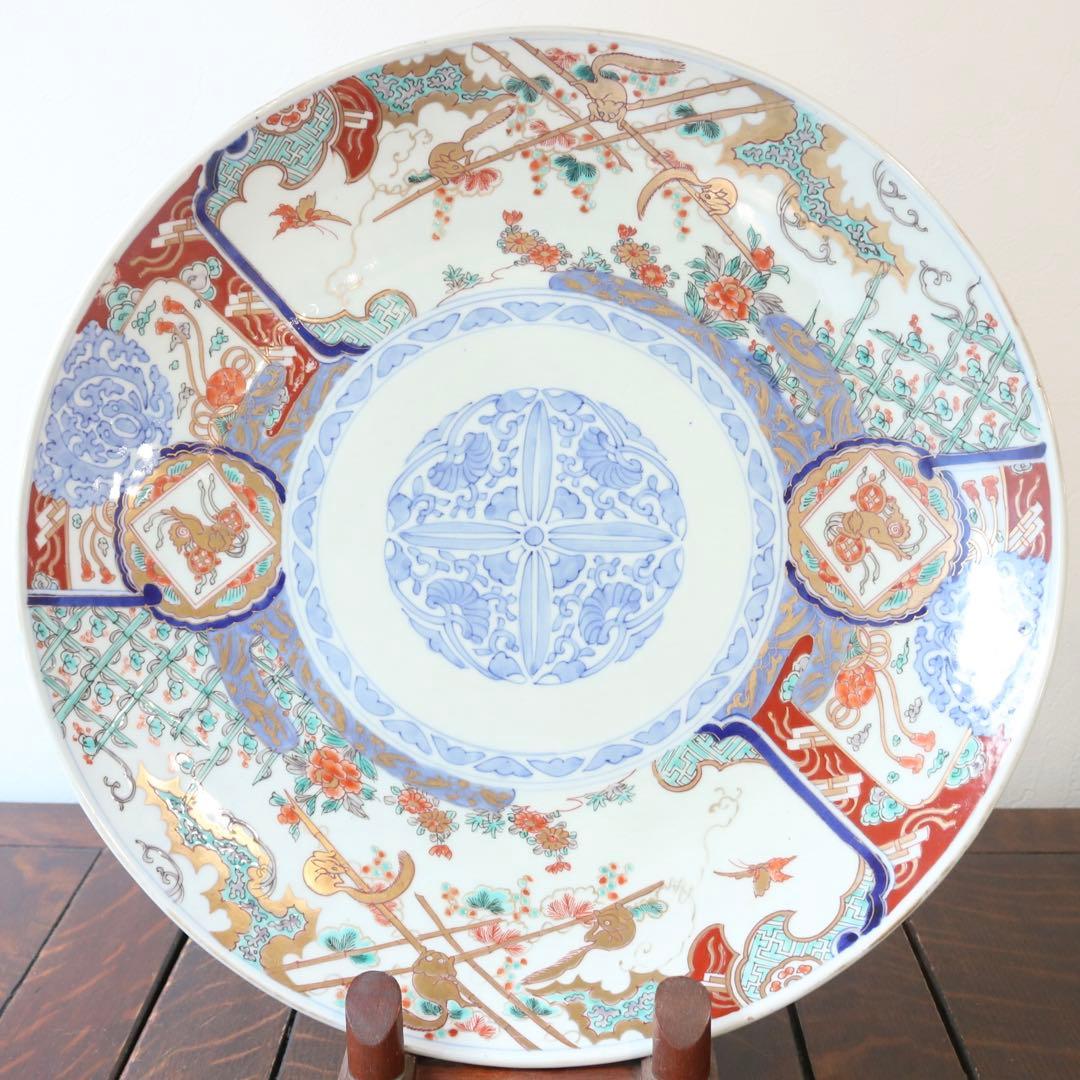時代　色絵金彩伊万里　葡萄栗鼠図　手毬獅子 大皿 色絵 飾り皿 直径41㎝