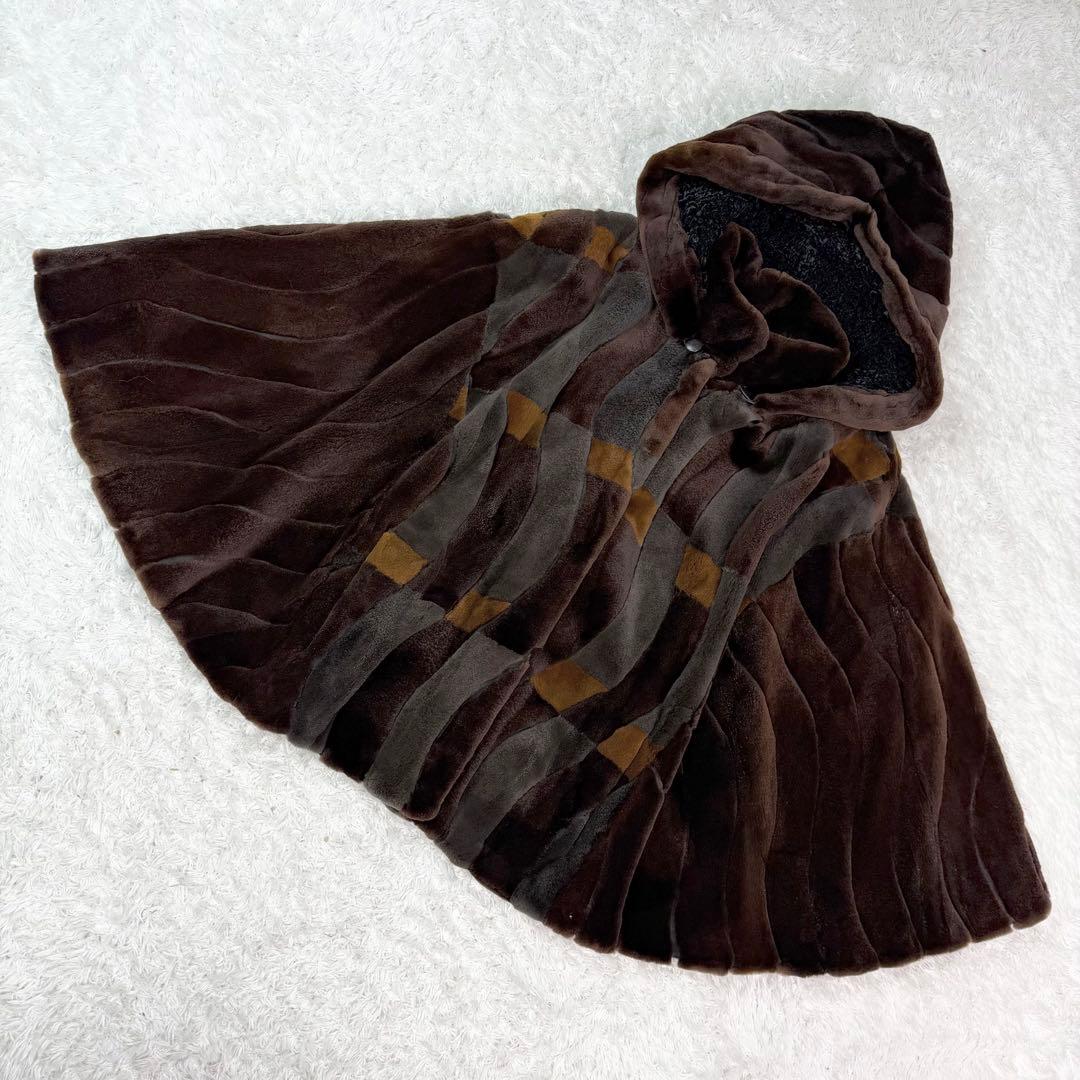 サガミンク シェアードミンク ポンチョ フーディ SAGAMINK デザイン◎