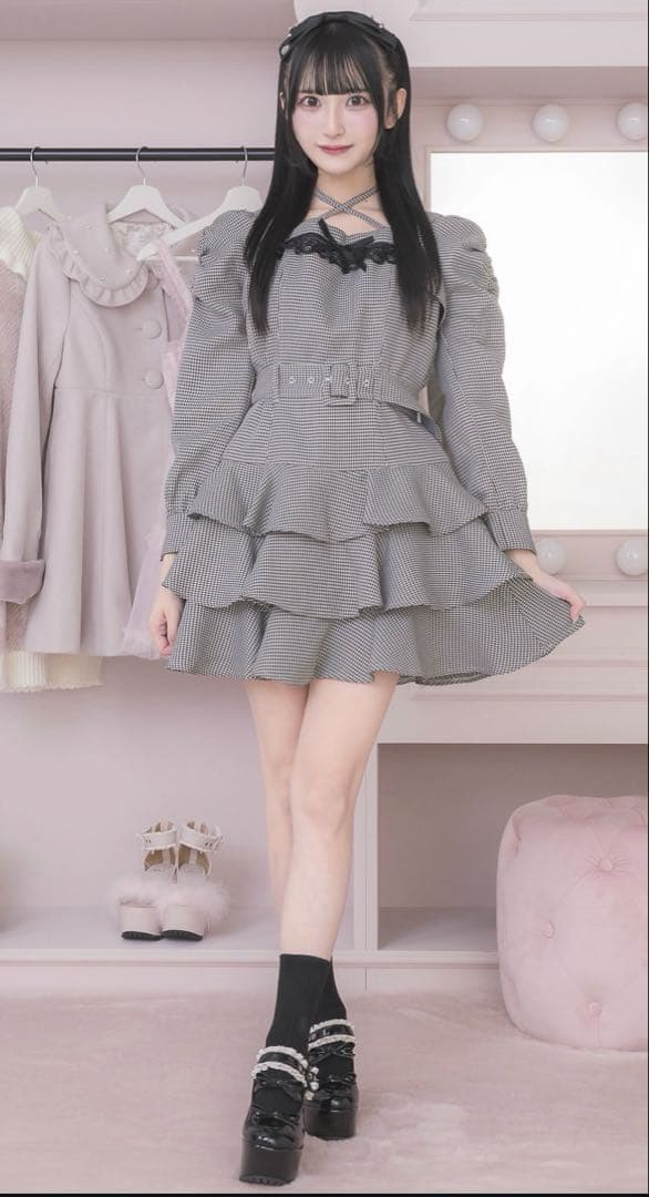 Pium ティアード長袖ミニワンピース