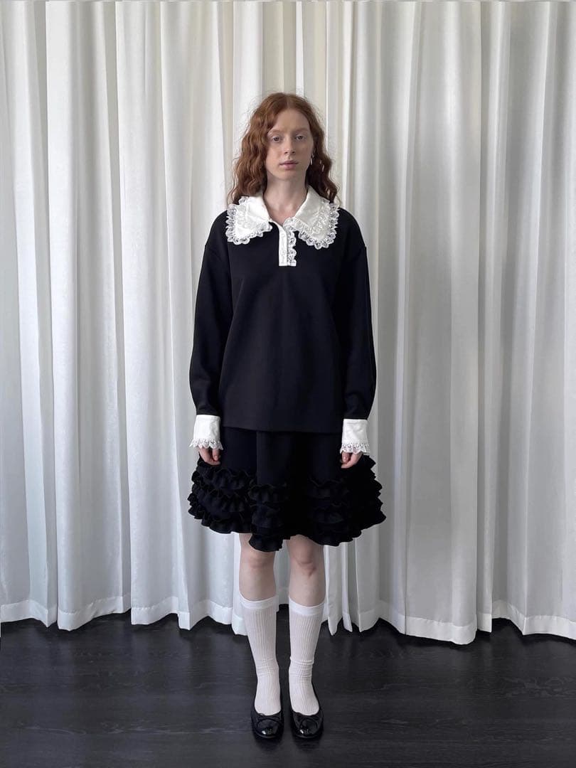 Loosesmell 付け襟 長袖トレーナー ブラック　フリルレース