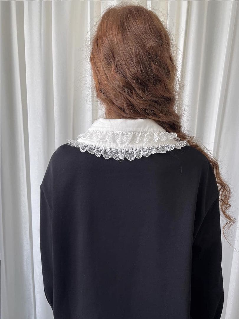 Loosesmell 付け襟 長袖トレーナー ブラック　フリルレース