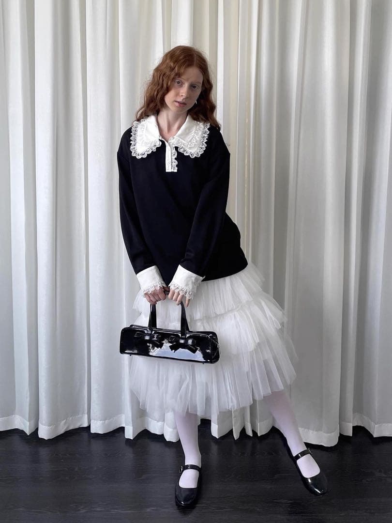 Loosesmell 付け襟 長袖トレーナー ブラック　フリルレース